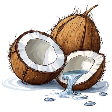 coconuts with water, brown, white background clip art preview