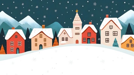 Fototapeta premium Cozy Snowy Village with Festive Holiday Decor and Mountain Landscape