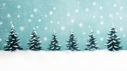 Obraz premium Whimsical Winter Wonderland with Soft Snowflakes and Evergreen Trees