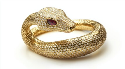 Fototapeta premium Sparkling Gold Snake Cuff Bracelet with Gem Eyes and Detailed Texture