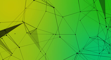 Abstract Network of Black Lines and Dots on Green and Yellow Gradient Background