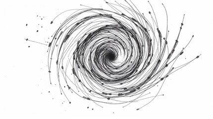 A tight close-up hand-drawn sketch of a galactic vortex with rough lines, textured pencil strokes, and a white background. The focus should be sharply detailed, emphasizing the texture and intricacy .
