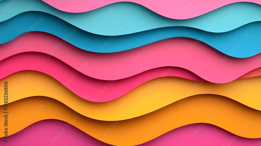 Poster playful layered papercut design with colorful flowing waves and empty space