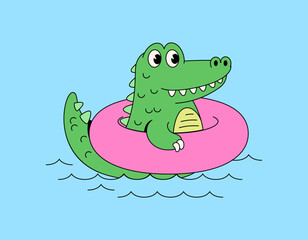 Naklejka premium Alligator in pool illustration