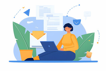 Empowered woman managing digital tasks with efficiency and confidence at home office