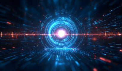 Technology digital interface artificial intelligence hologram future network abstract background computer ai information futuristic communication concept or virtual data cyberspace innovation display.