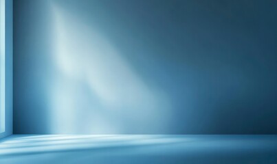 blurred studio background with copy space for product display presentation. Blue gradient wall backdrop, interior design of a modern, minimal room
