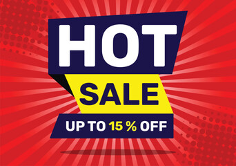 Naklejka premium HOT SALE 15 % OFF and up to set against a red background .Illustration vector design.