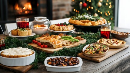 Fototapeta premium Festive Holiday Table Filled with Seasonal Treats and Cozy Dcor