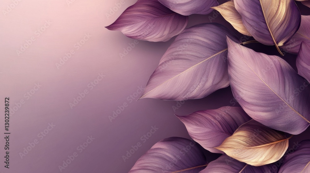 Poster soft mauve leaves with golden tips provide a serene touch to a tranquil pastel background