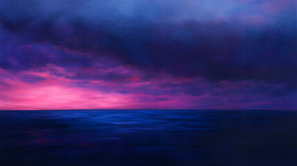 Obraz premium Dark stormy blue fading into dazzling magenta hues with cosmic energy illuminating the horizon of infinite clouds