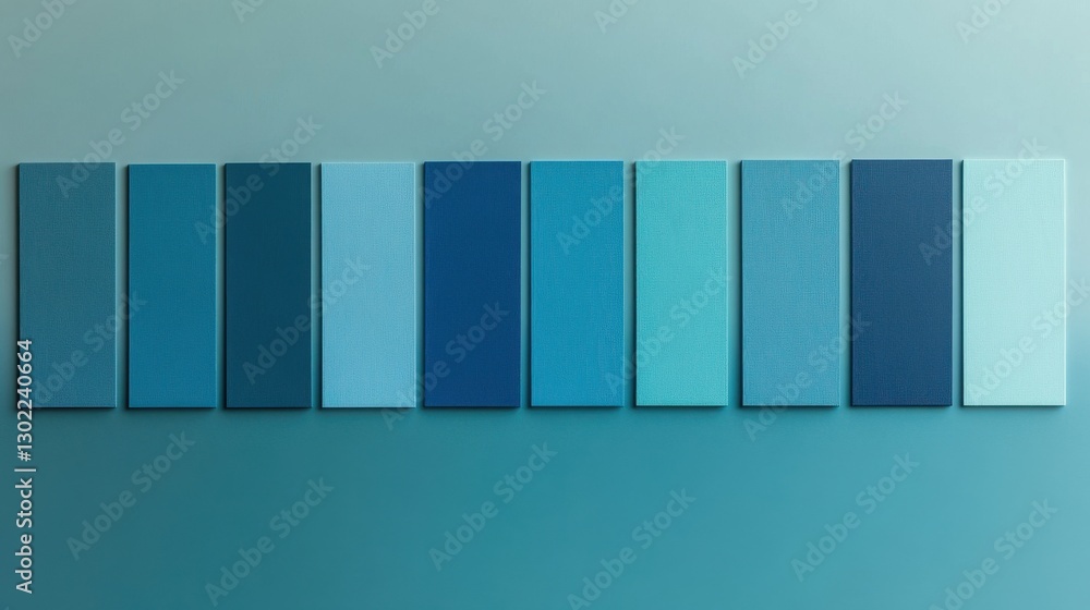 Aufkleber Gradient of pencil strokes displayed in a row showcasing various shades from light to dark blue on a soft background