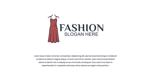 women's clothing boutique or fashion logo with luxury design, signs, mannequins, icons and beautiful dresses