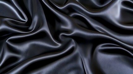 Obraz premium Luxurious Black Satin Fabric with Soft Folds and Draped Elegance