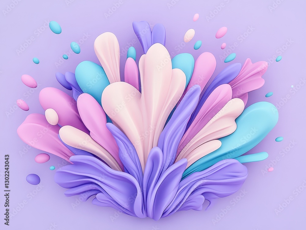 Poster colorful abstract design with flowing shapes and splashes on a pastel background
