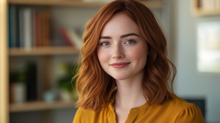 Fototapeta premium Creative professional portrait of a young woman in a modern office setting during daylight
