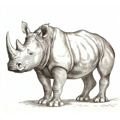 Obraz premium Rhinoceros with prominent horn standing in natural posture on ground