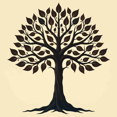 Hand drawn tree with roots flat vector illustration lino cut
