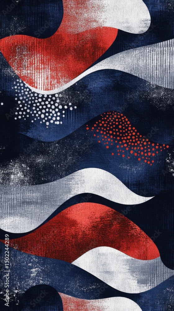 Poster Bold and textured abstract patterns in navy with contrasting colors creating visual depth and movement