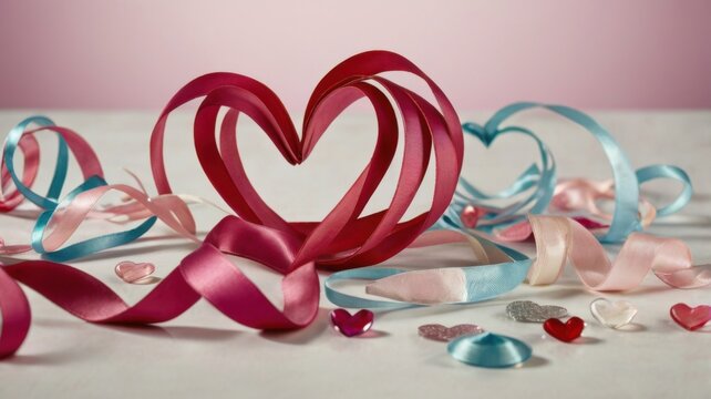 A whimsical and enchanting design featuring glowing ribbon-like hearts, elegantly swirling in the air, creating a romantic and dreamy effect. Perfect for Valentine&rsquo;s Day, love-themed designs, and fant