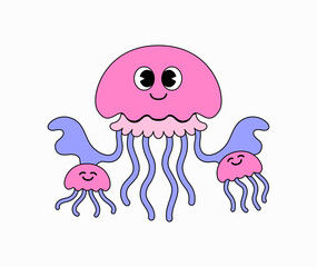 Cartoon character mascot three jellyfish