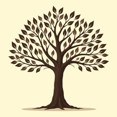 Obraz premium Hand drawn tree with roots flat vector illustration lino cut