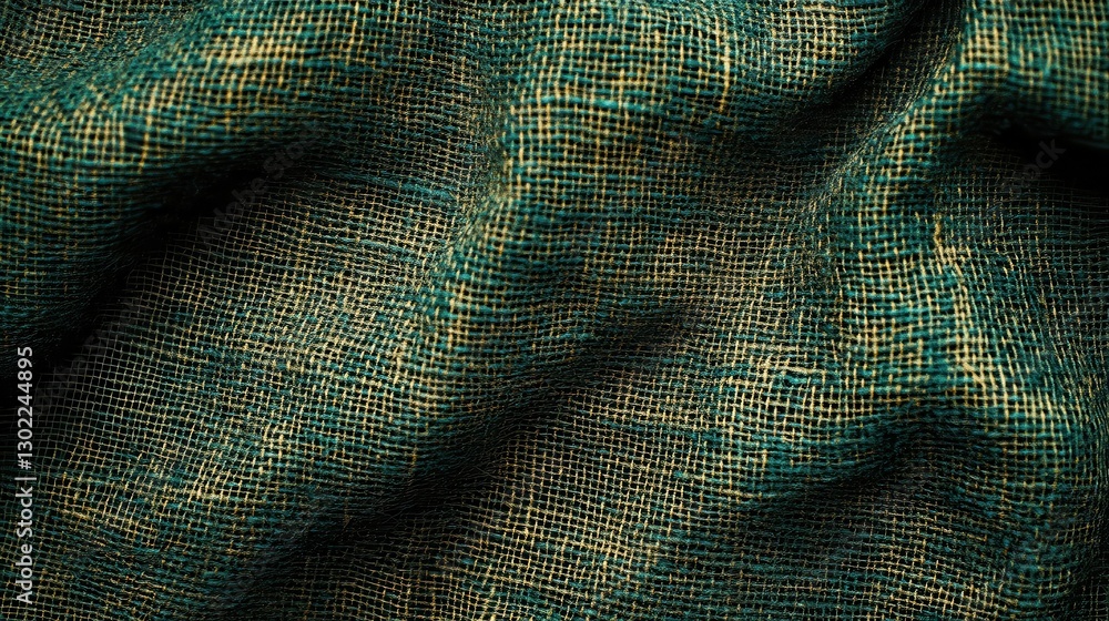 Poster Luxurious burlap texture in deep emerald showcases rich color and intricate weave for elegant design projects
