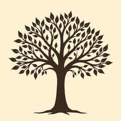 Hand drawn tree with roots flat vector illustration lino cut