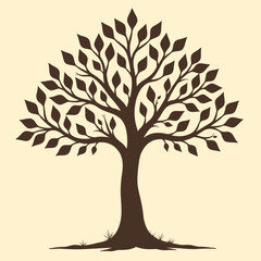 Obraz premium Hand drawn tree with roots flat vector illustration lino cut