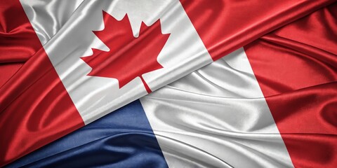 Canadian and French Flags Intertwined Displaying Harmony and Unity of Nations