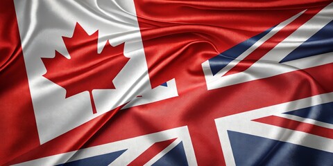 Canadian and United Kingdom Flags Merged in a Seamless Fabric Display