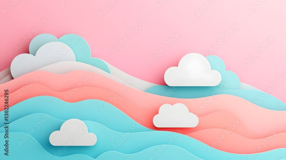 Poster dreamy layered paper background with soft cloud-like shapes and blank space