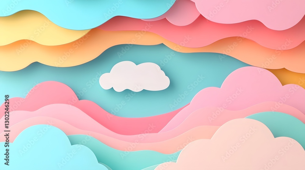 Poster dreamy layered paper backdrop with soft cloud-like forms and blank space for 3d