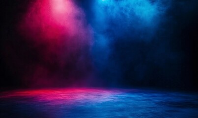 Fototapeta premium background with a spotlight on a dark floor. Blue and red lighting, with smoke or fog. A stage or concert backdrop with copy space