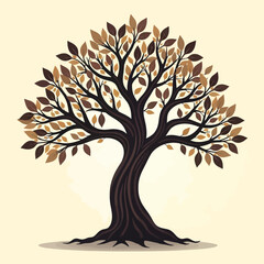 Hand drawn tree with roots flat vector illustration lino cut