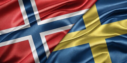 Fototapeta premium Silky Norwegian and Swedish Flags Seamlessly Merged in Harmony
