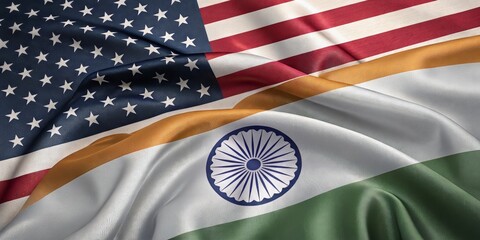 Close-Up View of United States and India Flags Waving Together