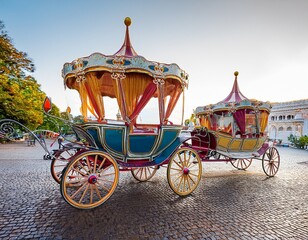 Fototapeta premium Vintage carnival carriages colorful ornate designs charming 