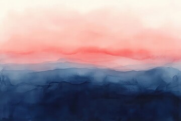 Obraz premium minimalist watercolor brushstrokes form a dreamy horizon where deep indigo melts into soft coral, creating an ethereal abstract landscape with subtle texture and atmospheric depth