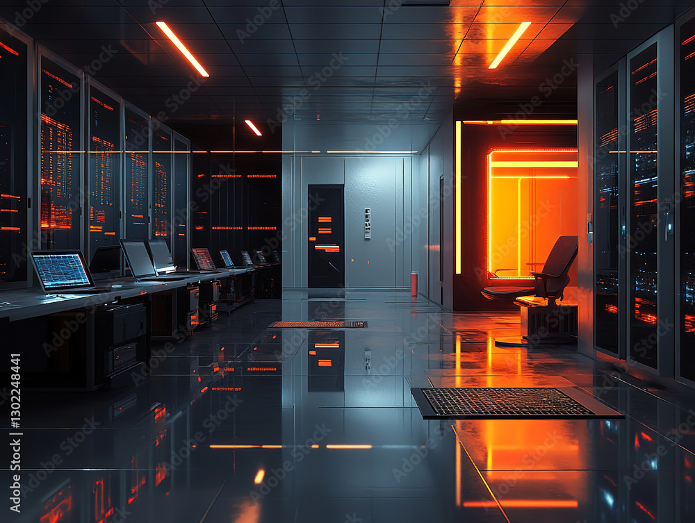 Poster secure cloud computing server room with high-speed connectivity