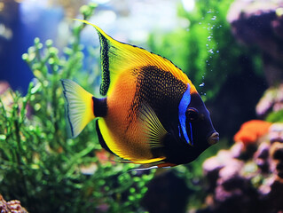 Naklejka premium Colorful Tropical Fish in Aquarium – Vibrant Underwater Life
