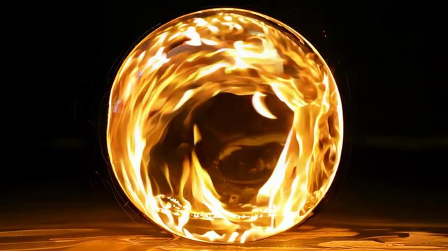 Oval Shaped Flame Sphere Glowing in Dark Background