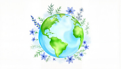 Illustration of Earth surrounded by colorful flowers