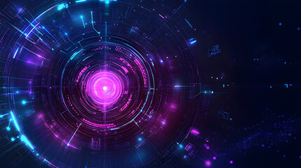 Fototapeta premium Abstract futuristic core radiating technological energy with violet and electric blue highlights