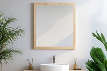 Modern bathroom mirror with plants.