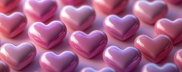 Obraz premium Seamless Pink Love Nubes Banner with Colorful Hearts Pattern