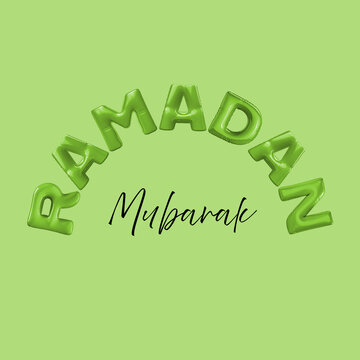 Ramadan Kareem horizontal banner, template header for website. Realistic 3d design elements. Traditional religious symbol crescent, hanging lanterns, volume stars, gold confetti. 3d illustration