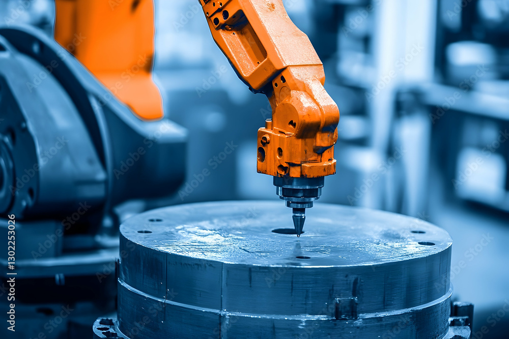Aufkleber automated manufacturing process using robotic arm for precision drilling