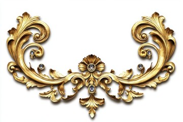 ornate golden filigree frame element with baroque scrollwork and jewel accents isolated on transparent background, perfect for luxury design projects