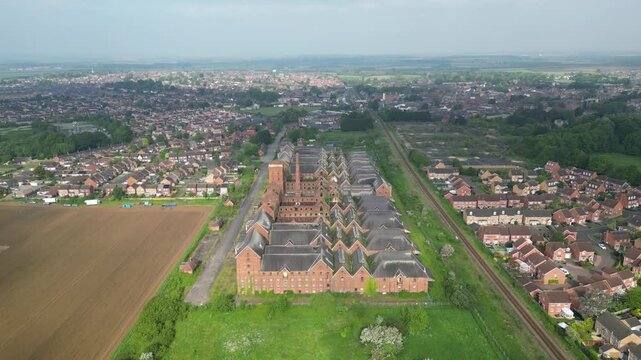 drone footage of The Maltings in Sleaford, in Lincolnshire, England, United Kingdom